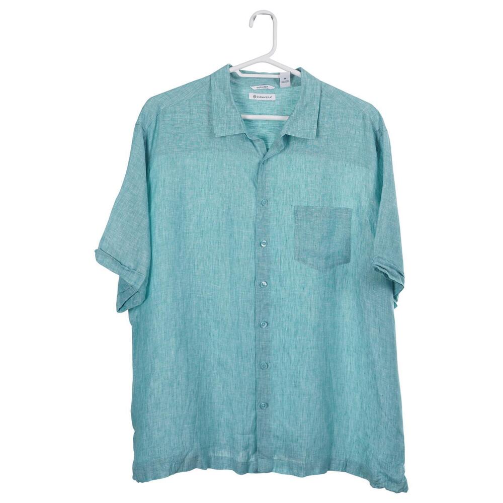 Cubavera Shirt Men 3X Blue 100% Linen Button-Up Short Sleeve Casual